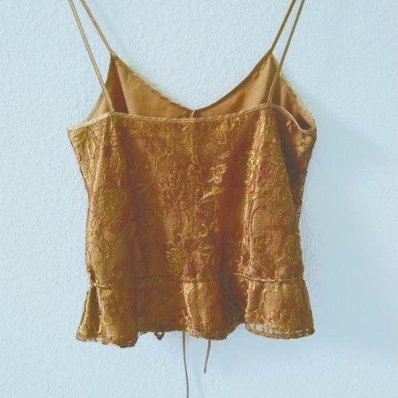 Evening gold lace top with silk ribbon & spaghetti straps - Picture 3 of 4